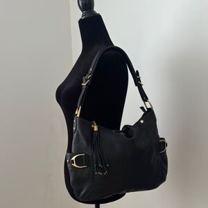 Cole Haan Black Leather Shoulder Bag, gold accents